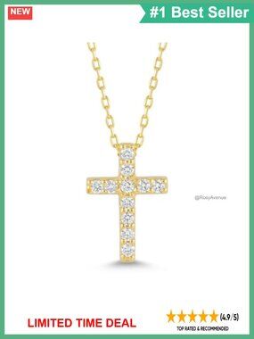 14K Solid Gold Pave Diamond Cross Necklace 18 Inch Chain
